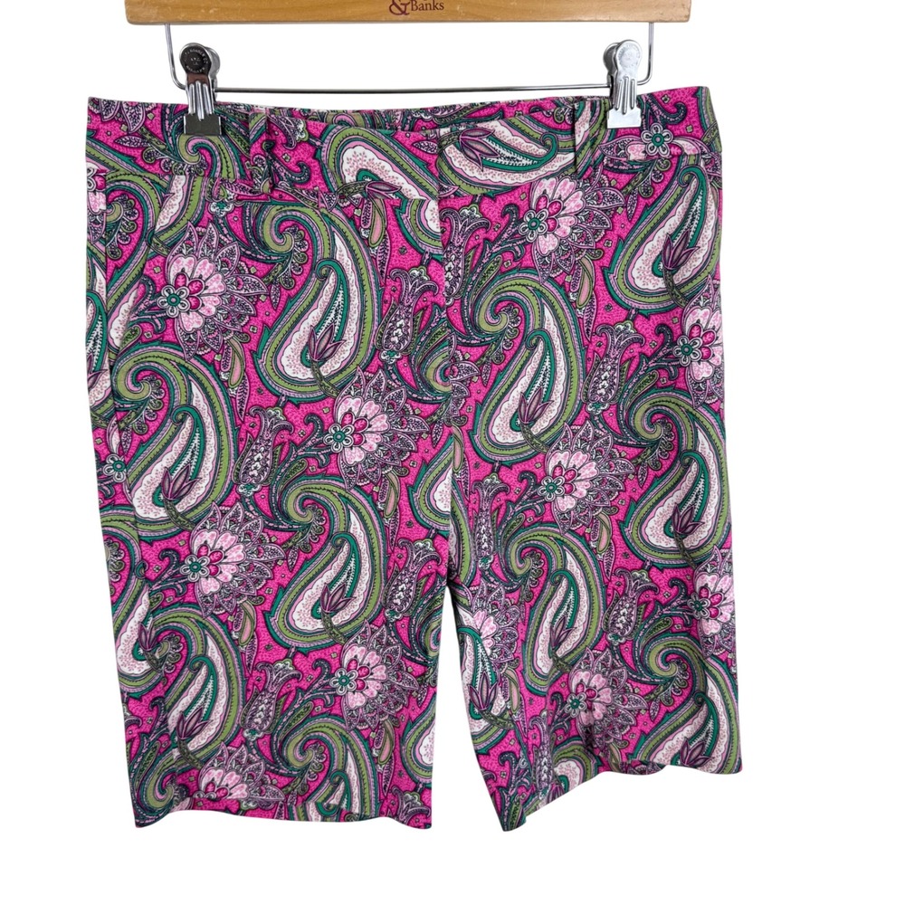 Talbots Pink Green Paisley Floral Cotton Stretch Chino Shorts Womens Size 6
